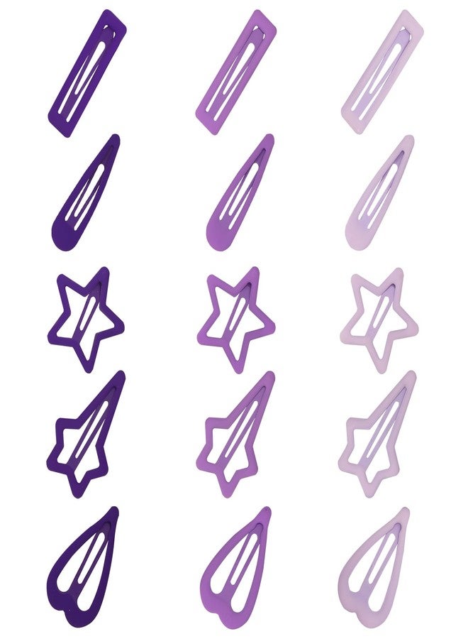 Frutain 15 PCS Purple Snap Hair Clips for Women - No Slip Metal Barrettes Cute Geometric Pattern Hairpins with 5 Shapes (Star, Heart, Water Drop, Rectangular, Meteor) - Image 1